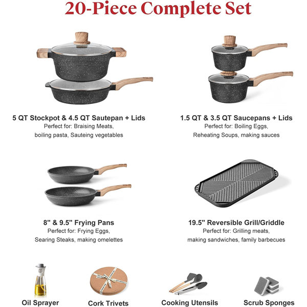 Caannasweis 20 Pieces Pots and Pans Non Stick Pan White Pot Sets